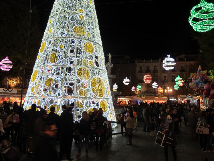 The beautiful Christmas lights in Plaza Bib Rambla, Granada Spain